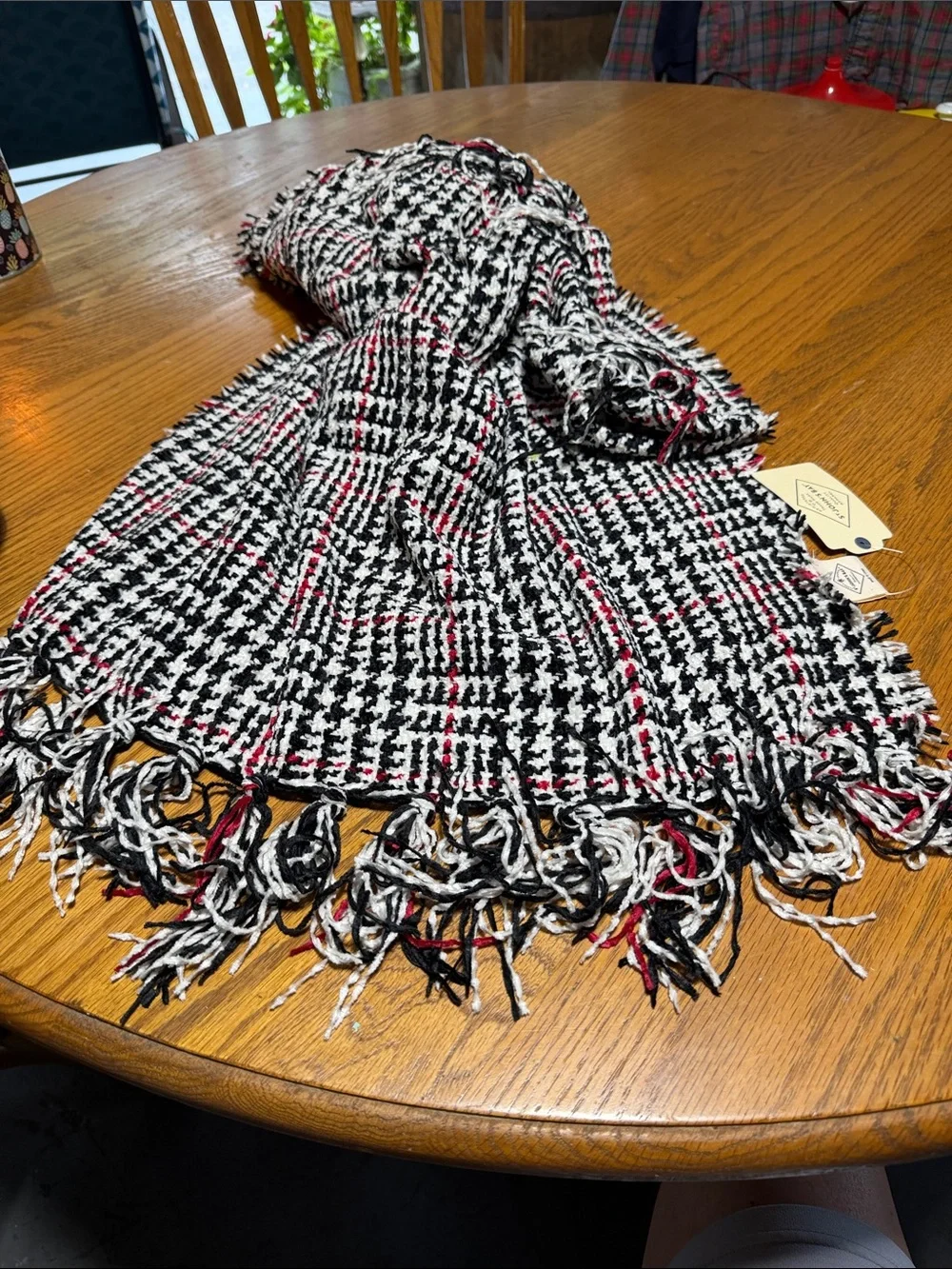 St. John's Bay Black White and Red Houndstooth Scarf